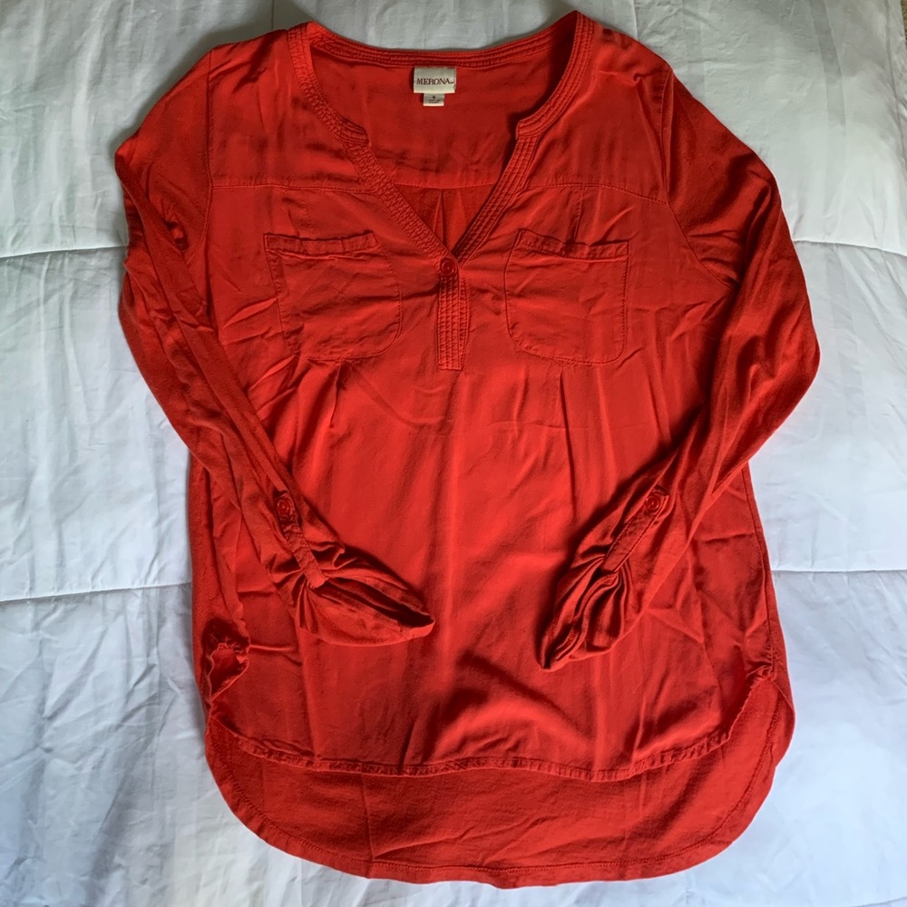 Merona Coral V-Neck Long Sleeve Blouse